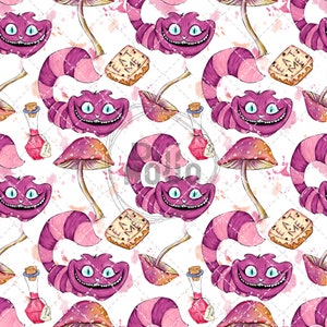 Cheshire Cat Digital Papers - Seamless Wonderland Pattern, Fantasy Scrapbook Background, Printable Art