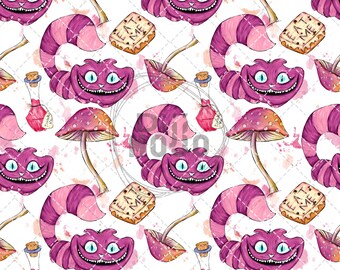 Cheshire Cat Digital Papers - Seamless Wonderland Pattern, Fantasy Scrapbook Background, Printable Art