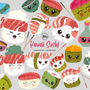 Kawaii Sushi Clipart Set - Food Clipart - japanese food illustration instant download