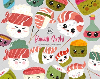 Kawaii Sushi Clipart Set: Japanese Food Illustrations (Digital Download)