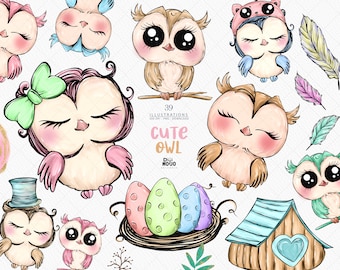 Cute Owl Clipart Owls graphics instant download
