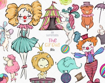 Aquarelle Cirque Carnaval Clipart Clown Nursery Decor png Baby Shower Téléchargement instantané
