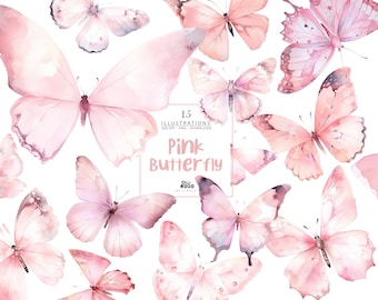 Pink Butterfly Watercolor Clipart PNG - Fantasy Fairy Tale Butterflies