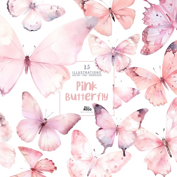 Pink Butterfly Watercolor Clipart PNG - Fantasy Fairy Tale Butterflies