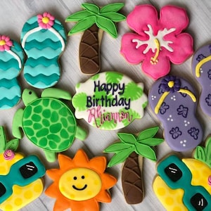 島のテーマ 6 クッキー カッター セット .stl および .gcode ファイル デジタル ダウンロード ハイビスカス、フリップフロップ、サンシャイン、クール パイナップル、ヤシの木、ホノ タートル