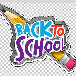 May include: A colorful graphic with the words "Back to School" in a 3D style, with a yellow pencil behind the text. The pencil has a pink eraser.