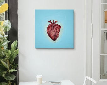 Pintura de anatomía - Corazón anatómico - Pintura de corazón - Escultura sobre lienzo - Escultura mural - Arte médico