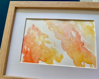 Pittura astratta ad acquerello originale, "Nuvole di fuoco"