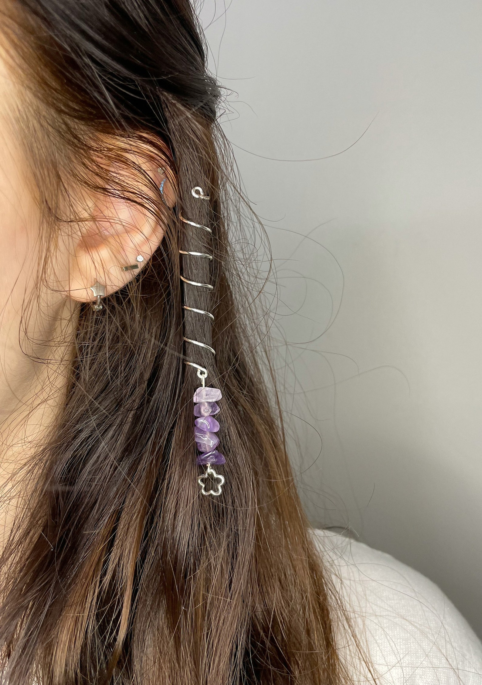 Hair Charm Hair Twist Wire Wrapped Stones Sterling Silver Etsy