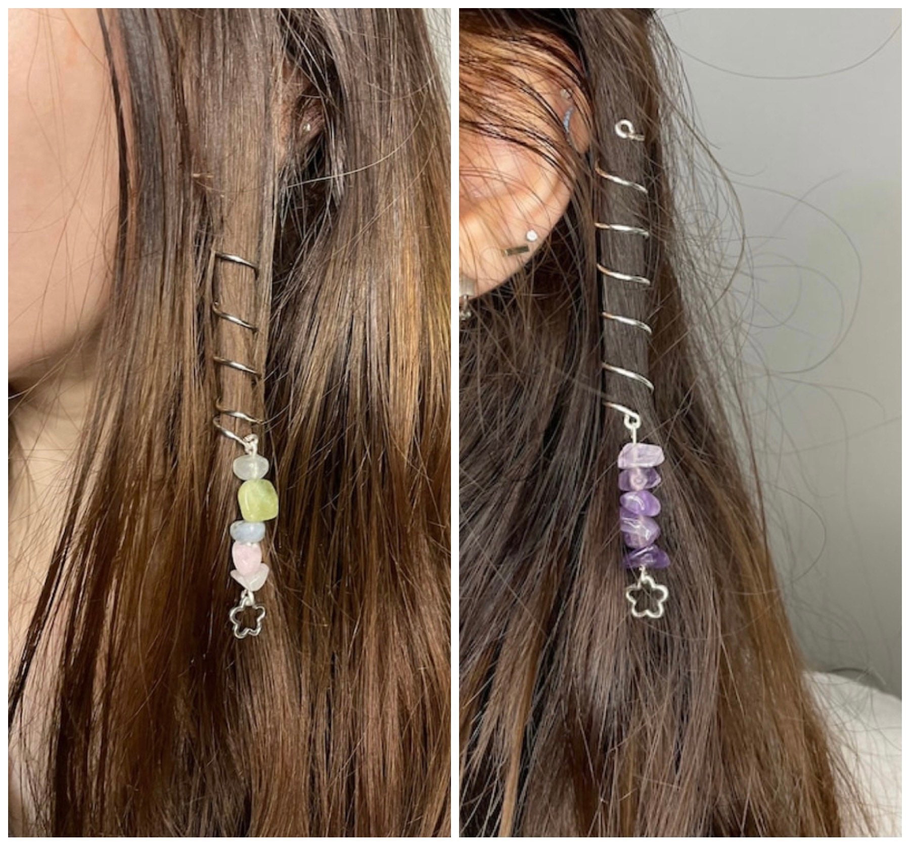 Hair Charm Hair Twist Wire Wrapped Stones Sterling Silver Etsy