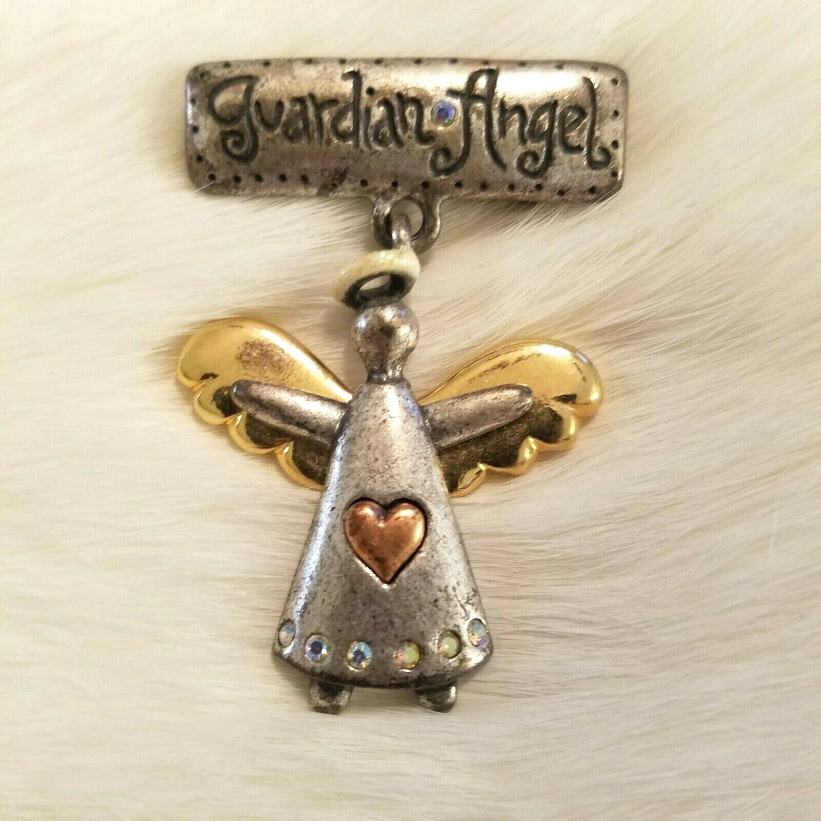 Vintage AJMC Guardian Angel Brooch Pin Rhinestone Mixed Metal Etsy