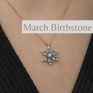 Aquamarine Daisy Necklace, March Birthstone Pendant, Dainty Charm Necklace, Birthday Flower Gemstone Necklace, Christmas Jewelry for Her