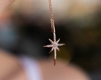 North Star Necklace, Dainty Celestial Jewelry, Bridesmaid Gift, Starburst Necklace for Women, Star Necklace for Her, Gift for Girlfriend