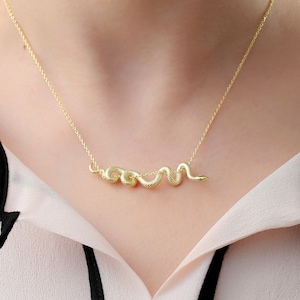 Gold Snake Necklace, Dainty Gold Serpent Pendant, Minimalist Charm Necklace, Jewelry for Her, Gold Filled Necklace, Handmade Gothic Jewelry