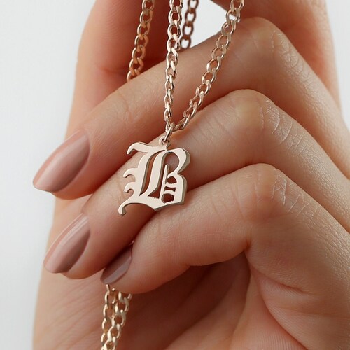 Personalized Old English Name Necklace Customized Gothic Etsy