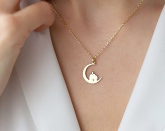 Crescent Moon Necklace, Bridesmaid Gift, Necklace, Gift for Girlfriend, Celestial Lover  Necklace, Jewelry for Her, Dainty Moon Necklace