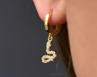 Snake Earrings, Hoop Earrings for Her, Serpent Climbers Earrings, Snake Charm Pair of Earrings, Minimalist Earrings, Gift for Daughter