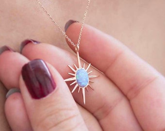 Opal Star Necklace, Dainty Opal Necklace, Handmade Celestial Jewelry, Jewelry Set, Starburst Charm Necklace, Northern Star Necklace