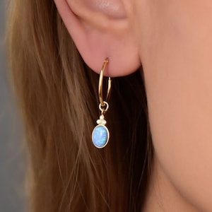 Blue Opal Earrings, Gemstone Dainty Earrings, Natural Stone Jewelry, Genuine Opal Handmade Earrings, Minimal Earring, Bridesmaid Gift