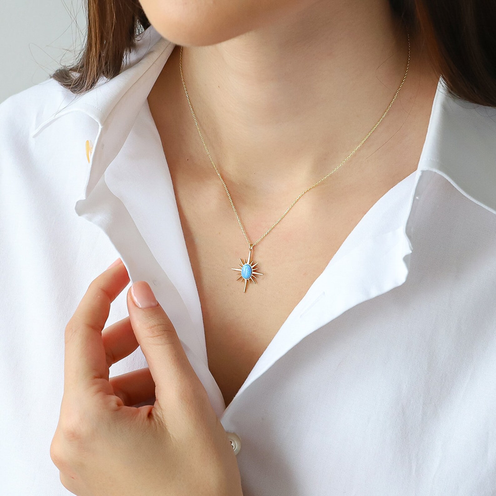 Opal Star Necklace Dainty Opal Necklace Handmade Celestial Etsy