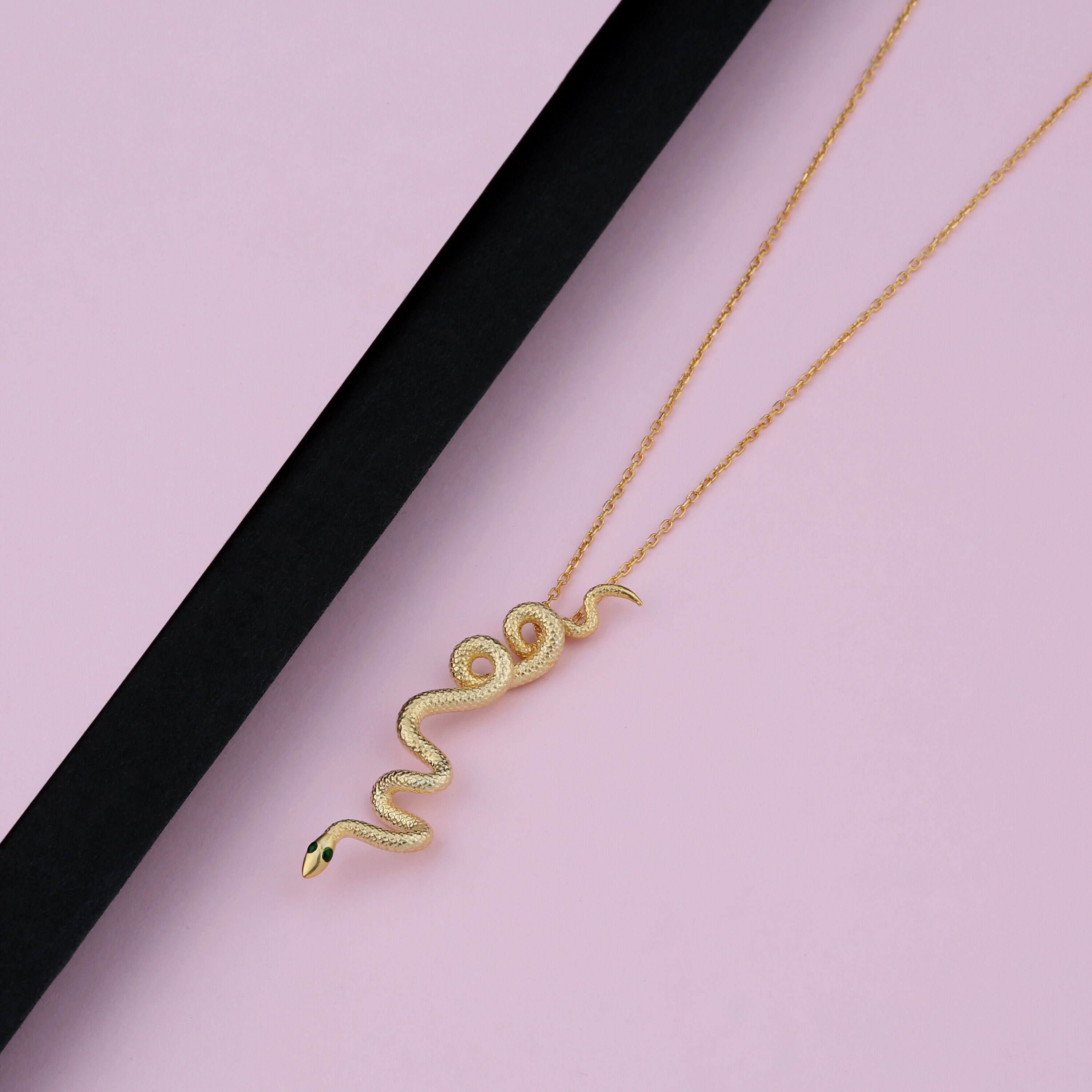 Gold Snake Charm Necklace Dainty Gold Snake Necklace Etsy