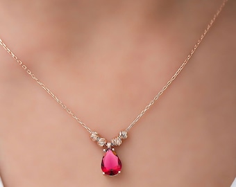 Rose Gold Ruby Drop Necklace, Natural Stone Necklace, Dainty Charm Necklace,Jewelry for Her, Kendra Scott Necklace, July Birthstone Necklace
