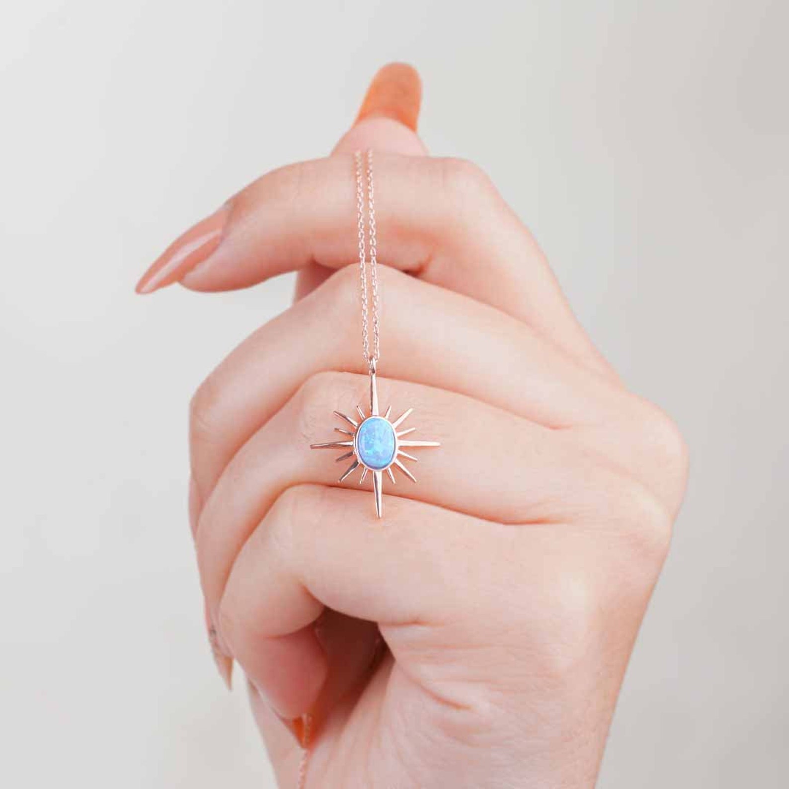 Opal Star Necklace Dainty Opal Necklace Handmade Celestial Etsy