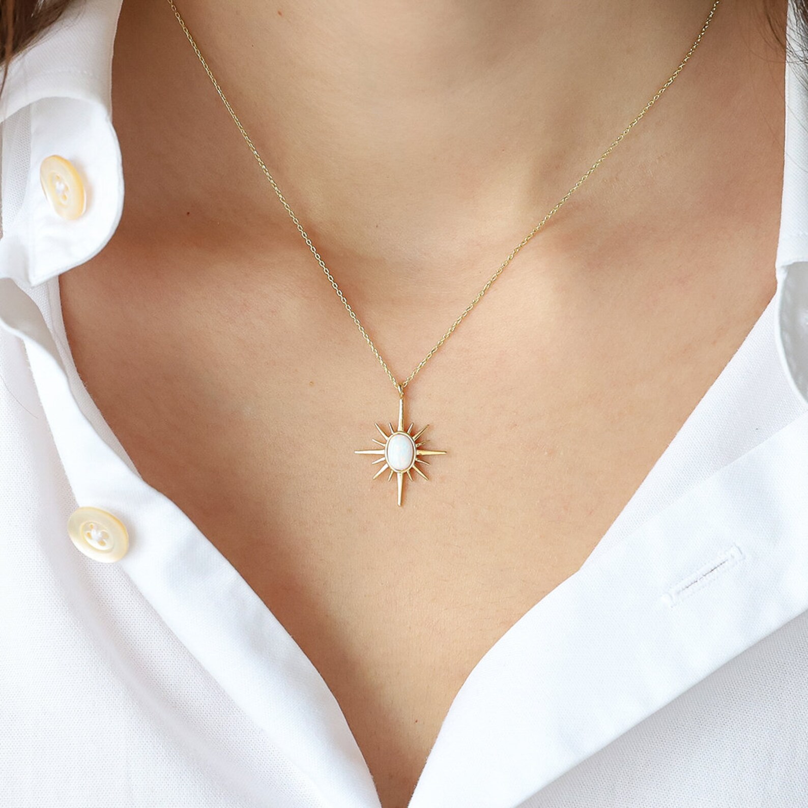 Opal Star Necklace Dainty Opal Necklace Handmade Celestial Etsy