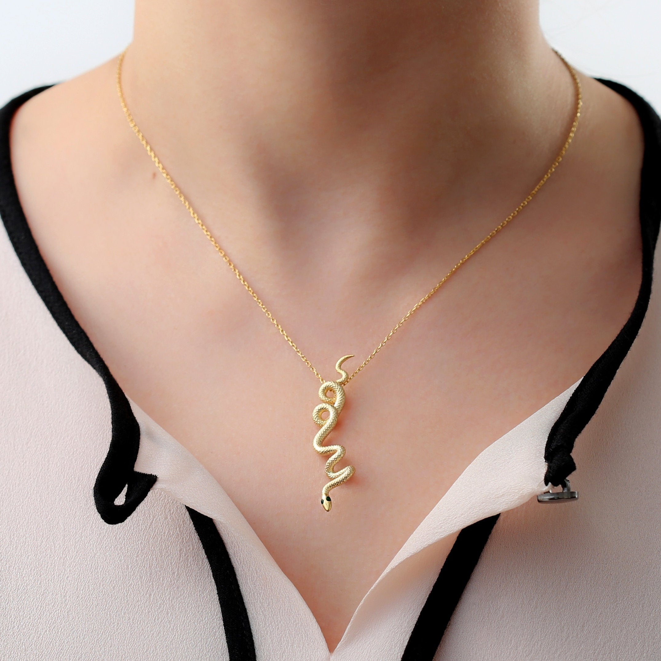Gold Snake Charm Necklace Dainty Gold Snake Necklace Etsy