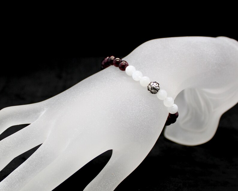 Beaded Bracelet Sterling Silver Bracelet Women Bracelet Genuine Red Garnet And Moonstone Gemstone Bracelet