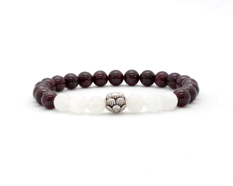 Beaded Bracelet Sterling Silver Bracelet Women Bracelet Genuine Red Garnet And Moonstone Gemstone Bracelet