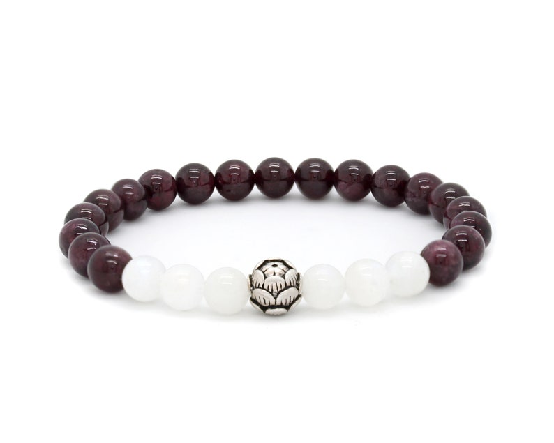 Beaded Bracelet Sterling Silver Bracelet Women Bracelet Genuine Red Garnet And Moonstone Gemstone Bracelet