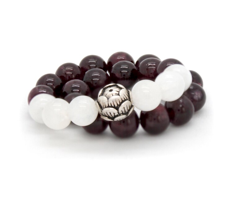 Beaded Bracelet Sterling Silver Bracelet Women Bracelet Genuine Red Garnet And Moonstone Gemstone Bracelet