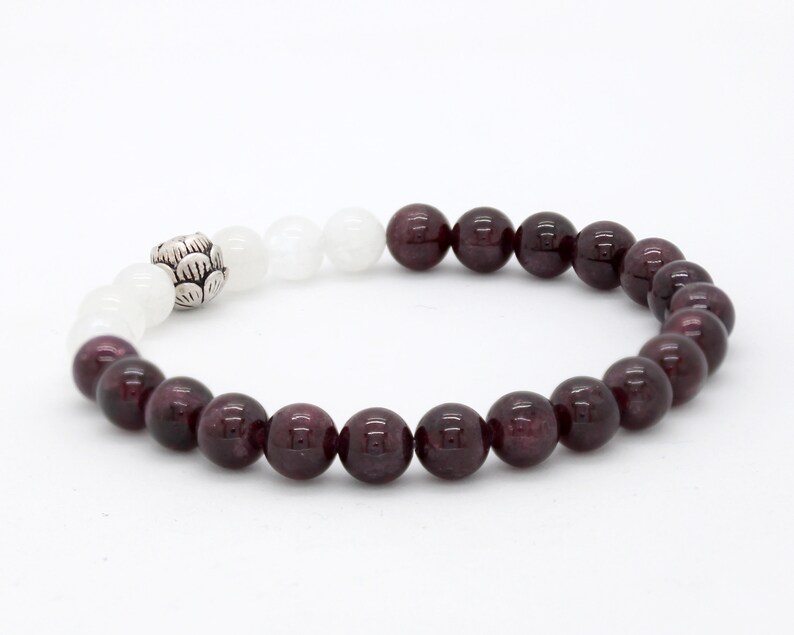 Beaded Bracelet Sterling Silver Bracelet Women Bracelet Genuine Red Garnet And Moonstone Gemstone Bracelet