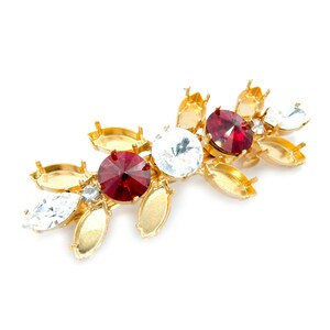 1 pcs empty hair clip base crystals rivoli 12mm sw1122, sw4228 15/7, decorated clear crystals, plated brass bezel, DIY