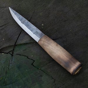handmade large puukko knife, forged from 80crv2 carbon steel, edc bushraft knives, pukko scandi blade