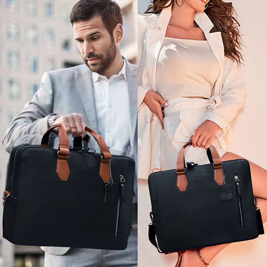 Classic Black Leather Office Bag Etsy