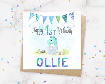 Dinosaur Birthday card; 1st birthday card;special son birthday card; special grandson birthday card; baby birthday card; kids birthday card