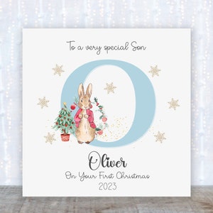 Primo biglietto di Natale del bambino; biglietto di Natale personalizzato di Peter Rabbit; biglietto di Natale per neonato; biglietto di Beatrix Potter; biglietto di Natale