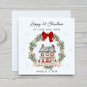 Cartão personalizado de primeiro Natal em sua nova casa; Cartão de Natal em uma nova casa; Cartão de primeiro Natal em sua nova casa; Cartão de casa nova