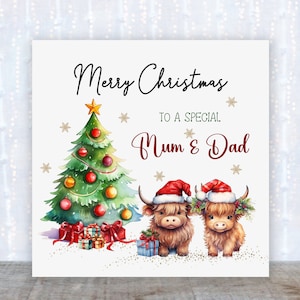 Personalisierte Weihnachtskarte Highland Kuh Weihnachtskarte Mama & Papa Weihnachtskarte Eltern Weihnachtskarte Großeltern Weihnachtskarten