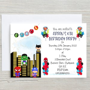 Superhero party invitations Personalised party invitations A6 party invitations kids party invitations party invitations Superhero party