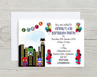 Superhero party invitations Personalised party invitations A6 party invitations kids party invitations party invitations Superhero party