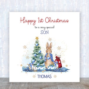 Cartão de Natal do bebê 1º Cartão de Natal personalizado do Peter Rabbit Cartão de Natal personalizado do bebê 1º Cartão de Natal do menino de Natal da Beatrix Potter