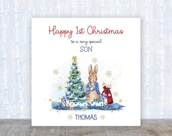 Baby 1st Christmas card Personalised Peter Rabbit Christmas card Baby 1st Personalised Christmas Beatrix Potter Christmas Boy Christmas Card