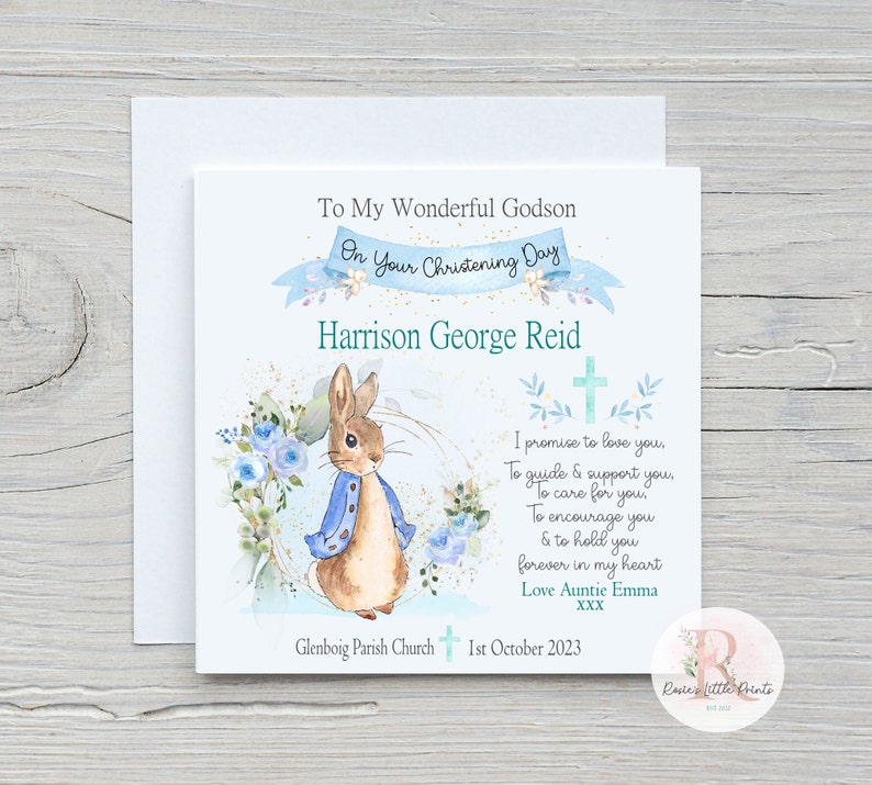 Godson Christening card Christening card Godson card Baby Boy Christening card Personalised Christening card Card for a Godson Baptism card image 1