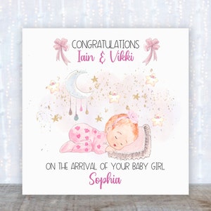 Nieuwe babykaart; nieuwe babymeisjeskaart; Meisje; Gefeliciteerd met de geboorte van een nieuwe baby; babykaart; nieuwe ouders; nieuwe grootouderskaart