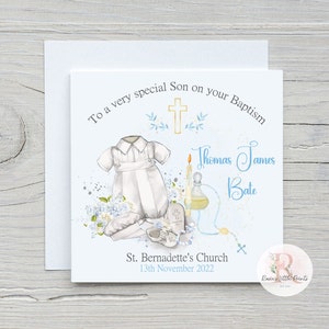 Baptism card; Baby Boy Baptism Card; Boy Christening card; Personalised Christening card - Son; Godson; Grandson, Nephew etc.