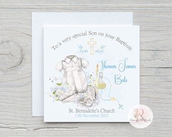 Baptism card; Baby Boy Baptism Card; Boy Christening card; Personalised Christening card - Son; Godson; Grandson, Nephew etc.