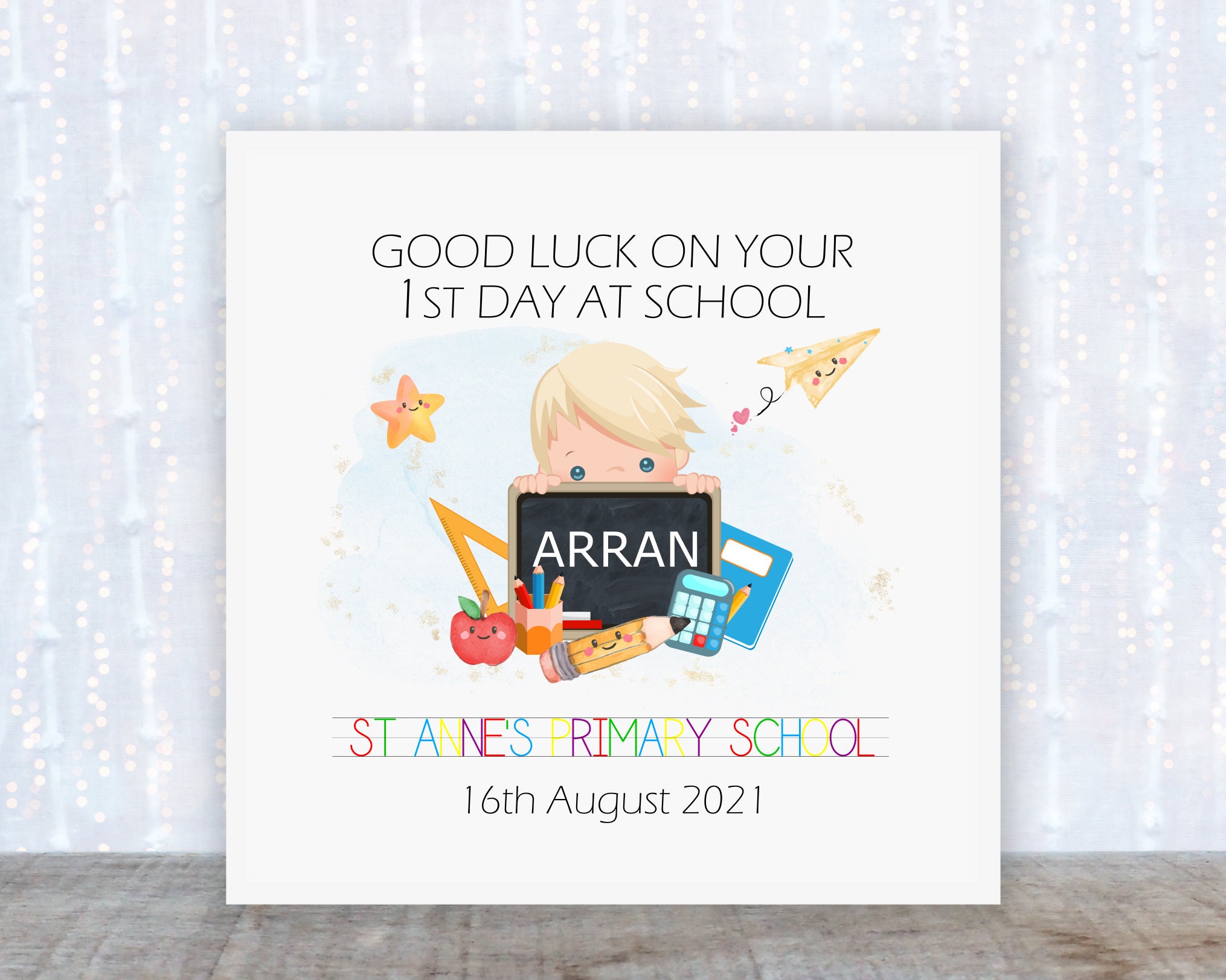 1st Day of School card; Personalised 1st day of school card; First day of school; School card; starting school card; School boy card